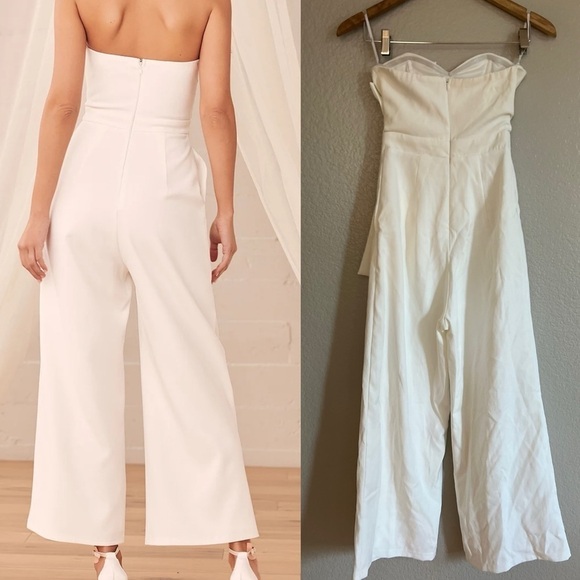 NWOT Won a Heart White Strapless Wide Leg Jumpsuit - Picture 3 of 7